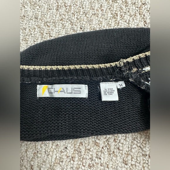 Chaus Black and Purple Cardigan Sweater with Geometric Design - Picture 3 of 7